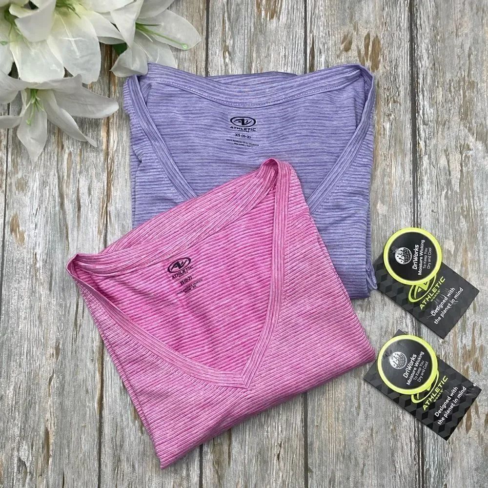 Women's Core Athletic Workout Active Short Sleeve V-Neck T-Shirt 2-Pack Size XS
